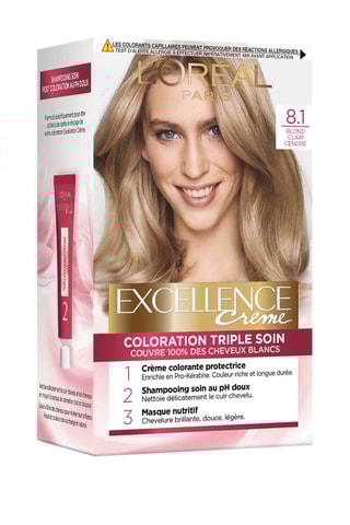 Coloración permanente Triple Cuidado Excellence Crème - 8.1 Rubio claro ceniza - Cabello normal