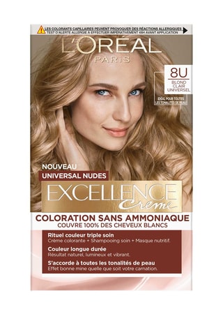 Coloración permanente Excellence Crème Universal Nudes - 8U Rubio claro - Cabello normal