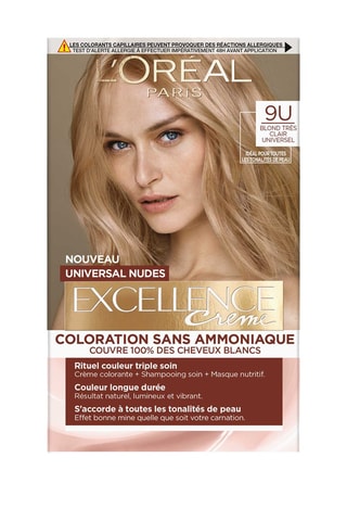 Coloración permanente Excellence Crème Universal Nudes - 9U Rubio muy claro - Cabello normal