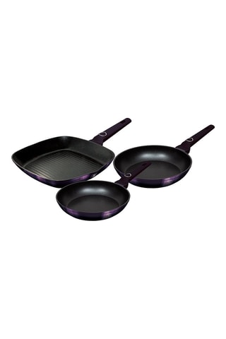 2 sartenes y 1 grill con revestimiento de mármol Purple Eclipse Collection - 20, 24 y 28 cm