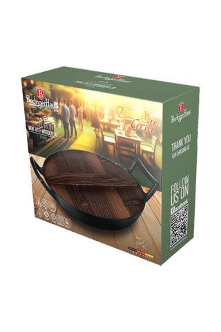 Wok de metal fundido con tapa de madera - 30 cm