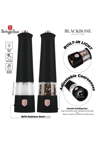 Molinillo de pimienta y sal eléctrico de acero inoxidable y cerámica Black Rose