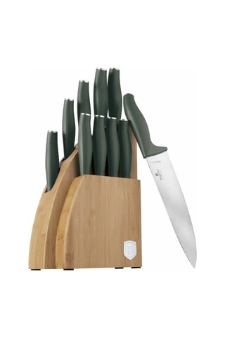 Bloque de bambú de 8 piezas de acero inoxidable Matt Green