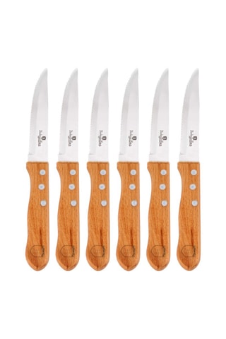 6 cuchillos chuleteros de acero inoxidable y madera
