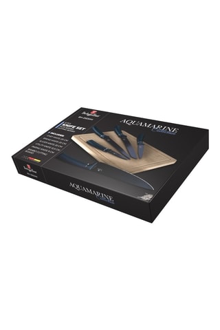 5 cuchillos y tabla para cortar de acero inoxidable y bambú Metallic Line Aquamarine Edition