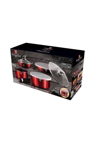 Batería de cocina con revestimiento de mármol Metallic Line Shiny Burgundy Edition - 9 piezas