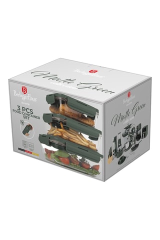 3 fiambreras de vidrio de borosilicato con tapas de plástico sin BPA Matte Green - 57-118 cl