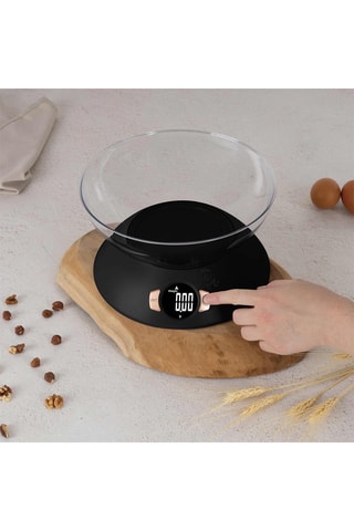 Báscula de cocina con bol - Negro y rosa dorado
