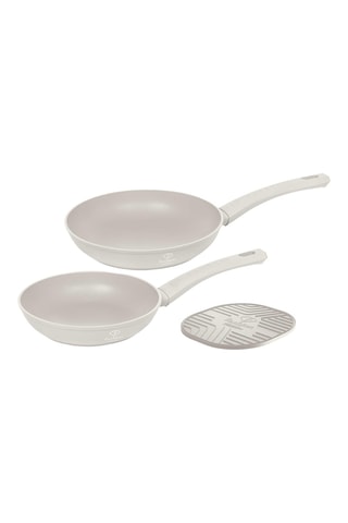 2 sartenes y 1 salvamanteles Matte Cream - 22 cm y 26 cm