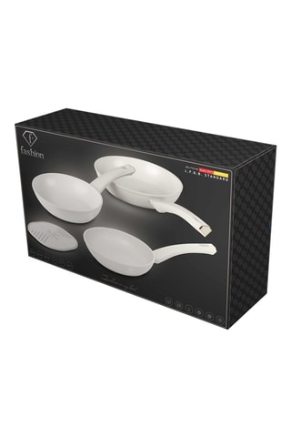 3 sartenes y 1 salvamanteles Matte Cream - 20 cm, 24 cm y 28 cm