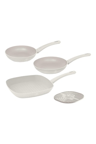 2 sartenes, 1 grill y 1 salvamanteles Matte Cream - 20 cm, 24 cm y 28 cm