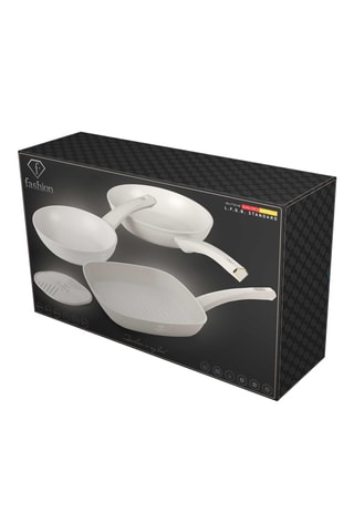 2 sartenes, 1 grill y 1 salvamanteles Matte Cream - 20 cm, 24 cm y 28 cm