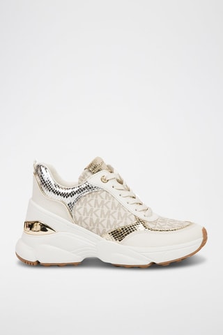 Zapatillas de cuña - Blanco, marrón y dorado