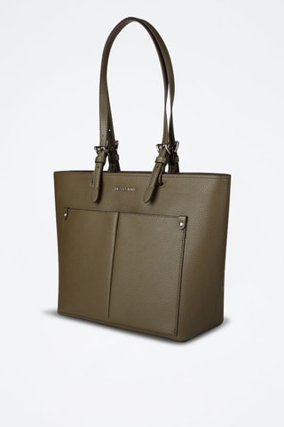 Bolso shopper de piel - Verde y plateado