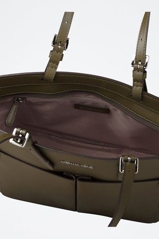 Bolso shopper de piel - Verde y plateado