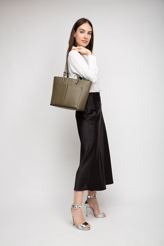 Bolso shopper de piel - Verde y plateado