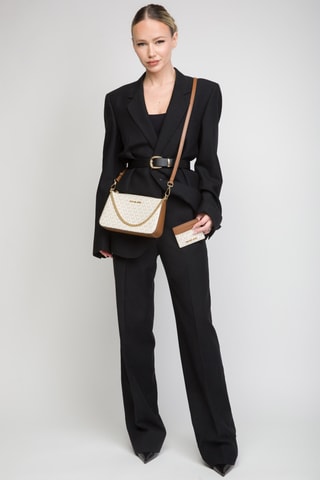 Leren Schoudertas en Pasjeshouder - Beige