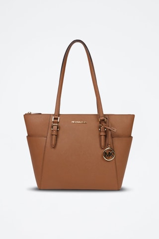 Bolso shopper de piel - Marrón y plateado