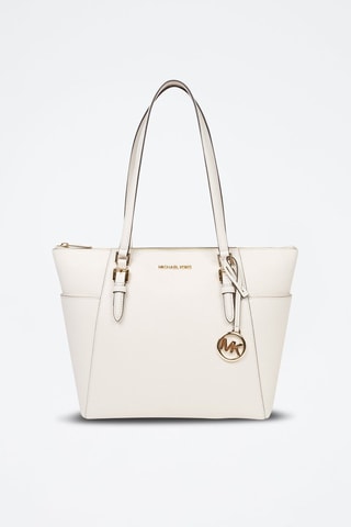 Bolso shopper de piel - Blanco y dorado