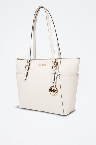 Bolso shopper de piel - Blanco y dorado