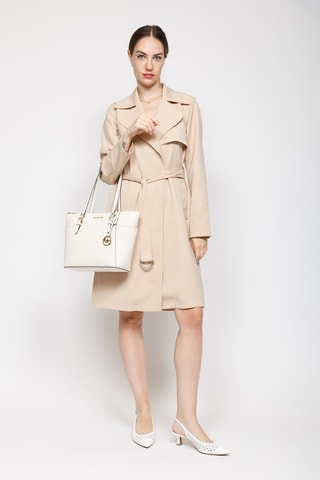 Bolso shopper de piel - Blanco y dorado