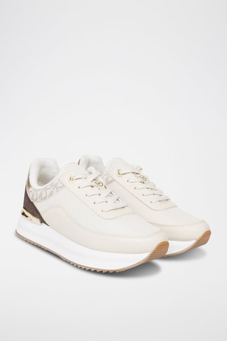 Zapatillas con plataforma - Blanco, marrón y dorado