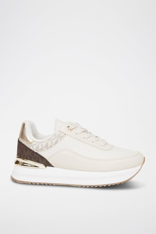 Zapatillas con plataforma - Blanco, marrón y dorado