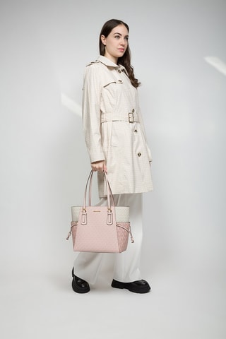 Bolso shopper East West - Blanco y rosa