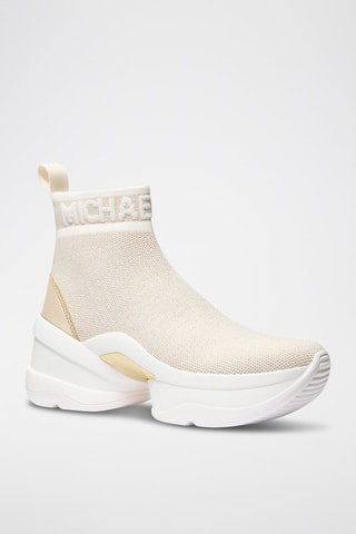 Zapatillas estilo calcetín con plataforma Olympia - Blanco, beige y dorado