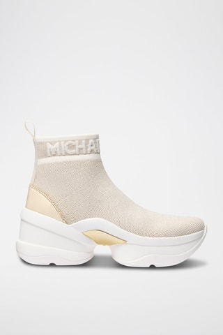 Zapatillas estilo calcetín con plataforma Olympia - Blanco, beige y dorado