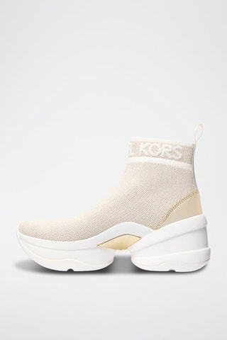 Zapatillas estilo calcetín con plataforma Olympia - Blanco, beige y dorado