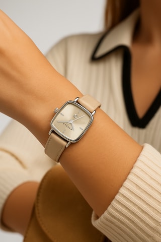 Orologio al quarzo in poliuretano - Beige e argentato