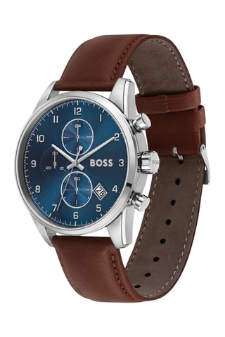 Orologio al quarzo in pelle - Cronografo - Marrone e argentato