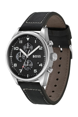 Orologio al quarzo in pelle - Cronografo - Nero e argentato