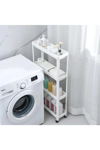 Mesa auxiliar con ruedas - 4 cestas - Blanco