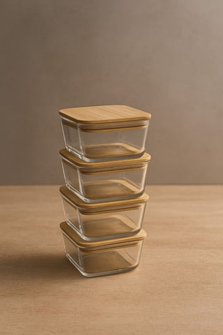 4 fiambreras con tapas de bambú - 300 ml