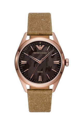 Reloj de cuarzo de piel Claudio - Marrón y bronce