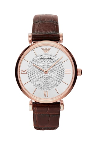 Reloj de cuarzo de piel Gianni T-Bar - Borgoña y rosa dorado