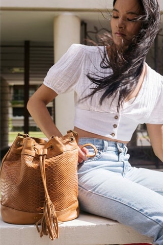 Sac seau en cuir Cerise - Marron