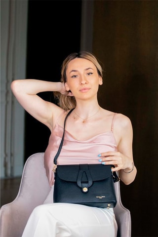 Leren Schoudertas Ella  - Zwart