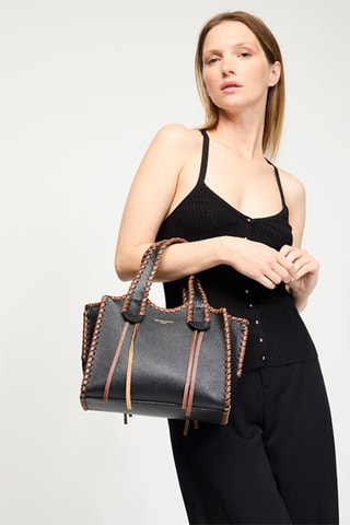 Sac à main en cuir Kamelia  - Marron et noir