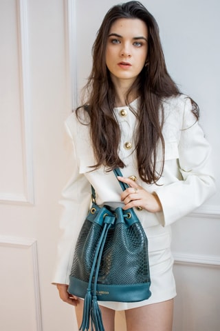 Sac seau en cuir Cerise - Vert