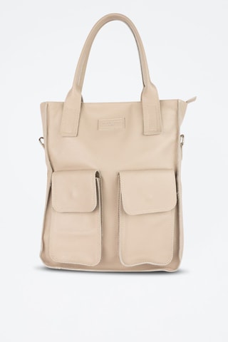 Cabas en cuir Noa - Beige et doré