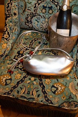 Sac porté épaule en cuir Aina  - Argenté