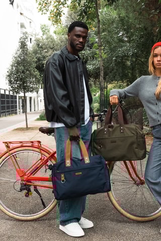 Sac de voyage en cuir Jude - 37 cm - Bleu et marron