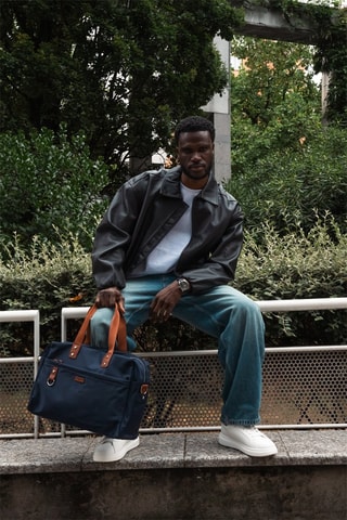 Sac de voyage en cuir Jude - 37 cm - Bleu et marron