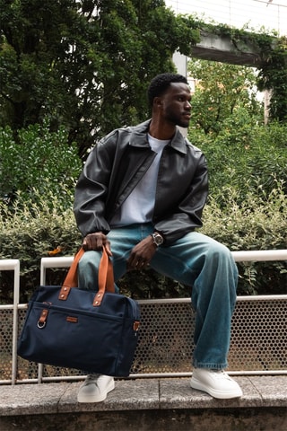 Sac de voyage en cuir Jude - 37 cm - Bleu et marron