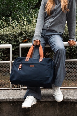 Sac de voyage en cuir Jude - 37 cm - Bleu et marron