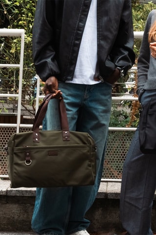 Sac de voyage en cuir Sky - 41 cm - Marron et vert