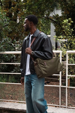 Sac de voyage en cuir Sky - 41 cm - Marron et vert